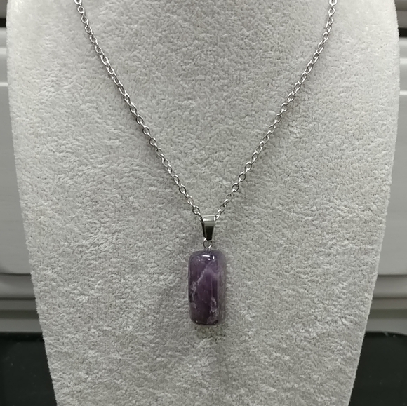 Amethyst Necklace Natural Gemstone Crystal Pendant Stainless-Steel Chain Purple - Picture 4 of 17